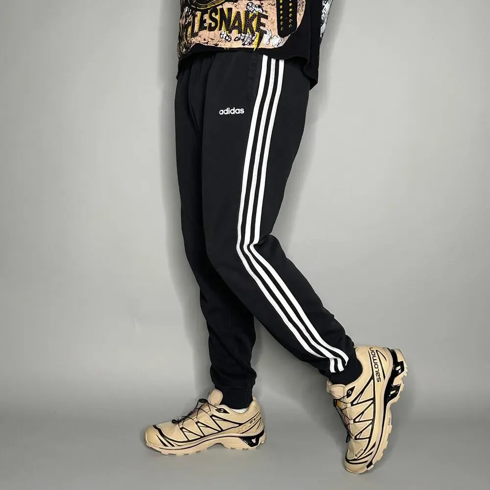 Vintage Y2K Adidas Sweatpants Mens L Slim Fit Black White Soccer Cotton Joggers